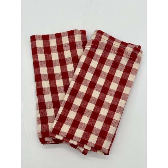 Set of 2 Red and White Gingham Cotton Napkins 17 x 16" - Picture 4 of 4